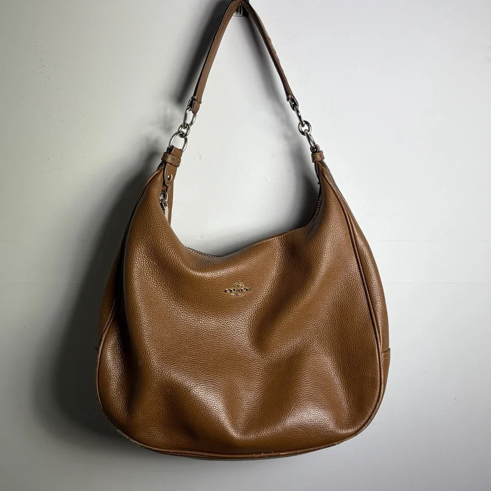 COACH Harley Large Hobo Bag Pebbled Leather Saddle Tan Brown Shoulder Tote